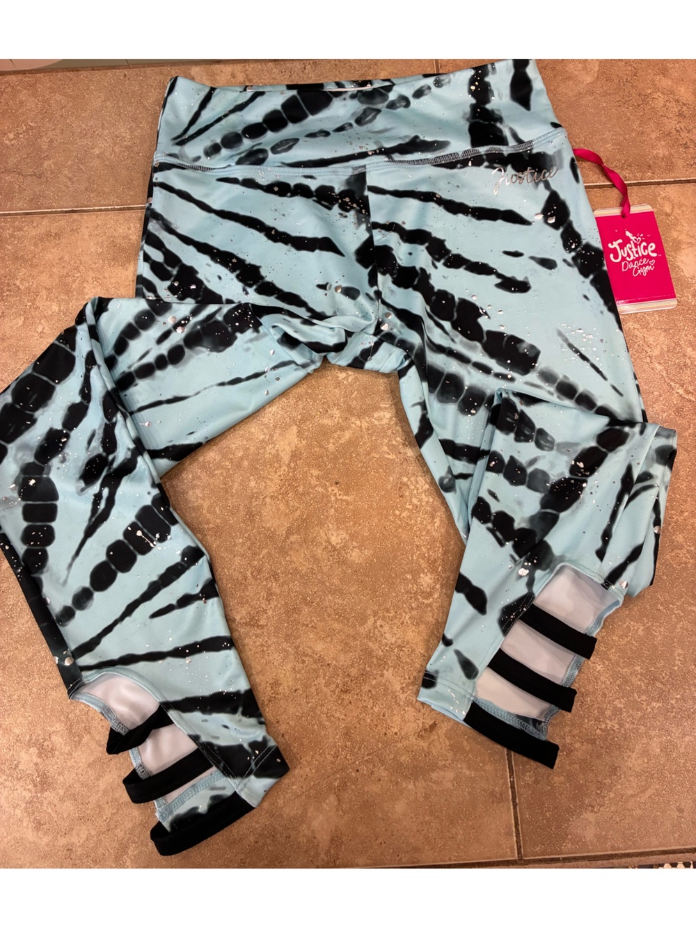 Justice Girls XL 16/18 | Blue Tie Dye Leggings | Metallic Splatter | NWT